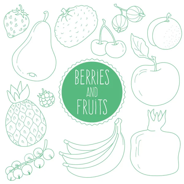 Σύνολο Φρούτα Και Μούρα Στο Στυλ Του Doodle Μήλων Αχλαδιών — Διανυσματικό Αρχείο
