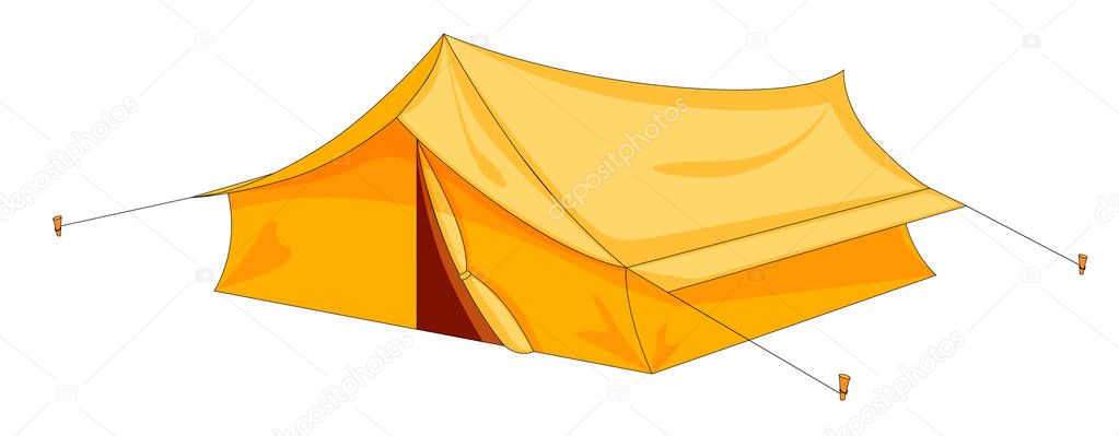 Tourist tent in the disassembled kind. Cartoon. Vector