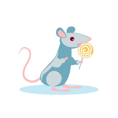 sıçan bir Lolipop yalama, bir sopa üzerinde bir şeker tutarak. 