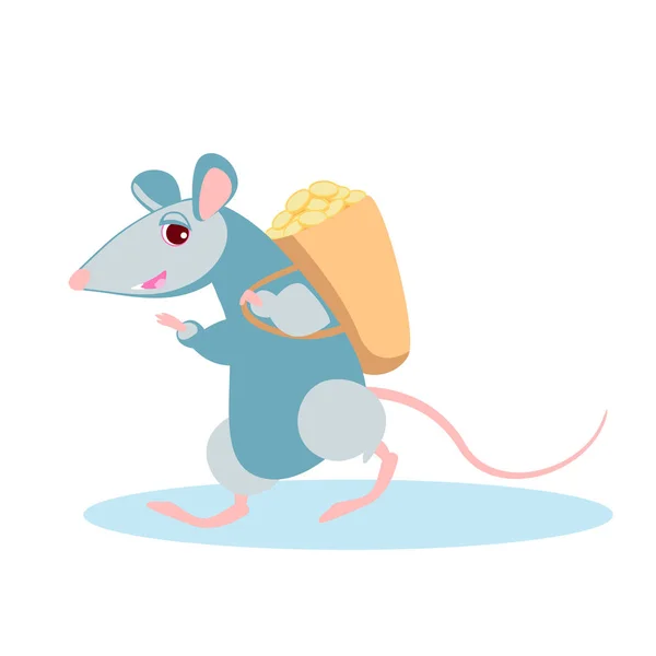 Rato carrega uma cesta de ouro em seus ombros . — Vetor de Stock