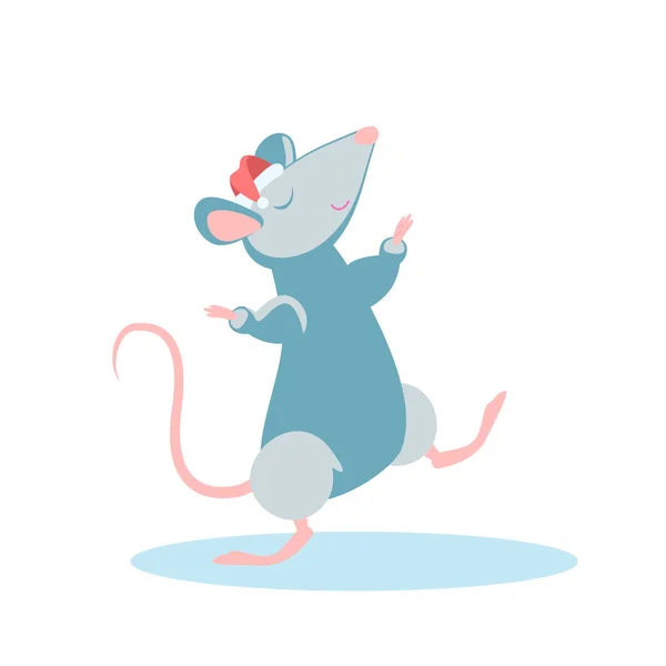 Rat dans un chapeau de Père Noël dansant. Symbole du nouvel an chinois 2020 . — Image vectorielle