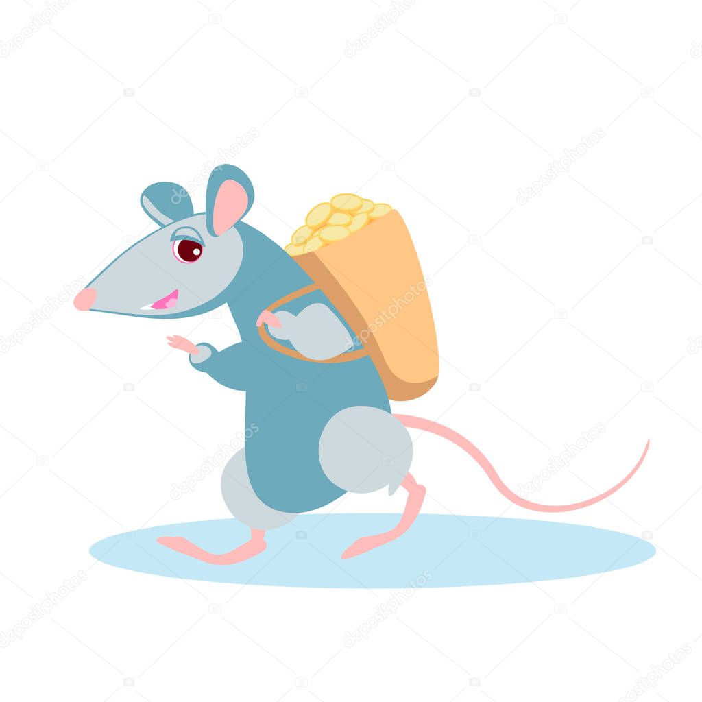 rat carries a basket of gold on his shoulders.