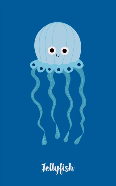 Medusas azul claro sobre fondo azul. El estilo de dibujos animados . — Vector de stock