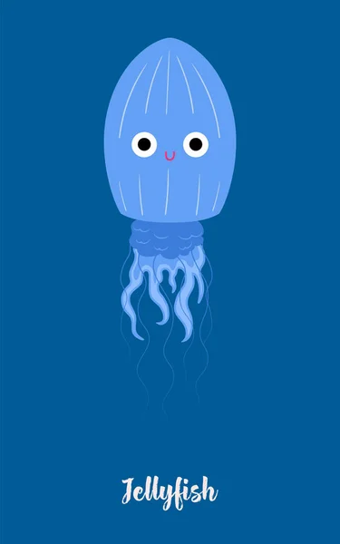 Medusas azuis no fundo azul. O desenho animado estilo. Vetor —  Vetores de Stock