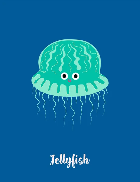 Medusas verdes sobre fondo azul. La caricatura de estilo. Vector — Vector de stock