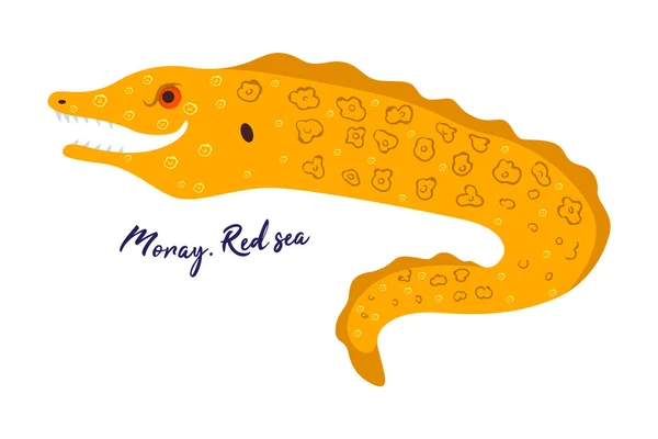 Moray. Tarjeta con explicación. Peces peligrosos de mares y océanos . — Vector de stock