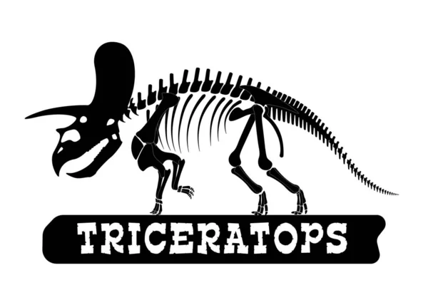Esqueleto de dinosaurio. Triceratops. Silueta sobre fondo aislado — Vector de stock
