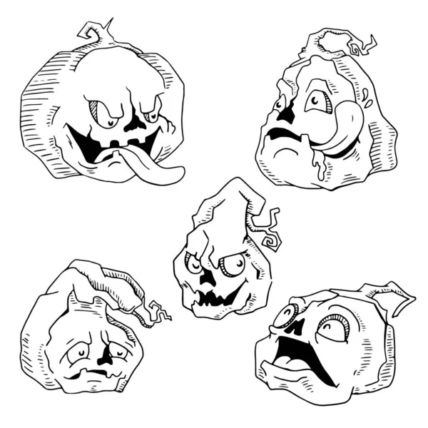 Set of pumpkins with Halloween emotions: sad, surprised, angry, — Stock Vector