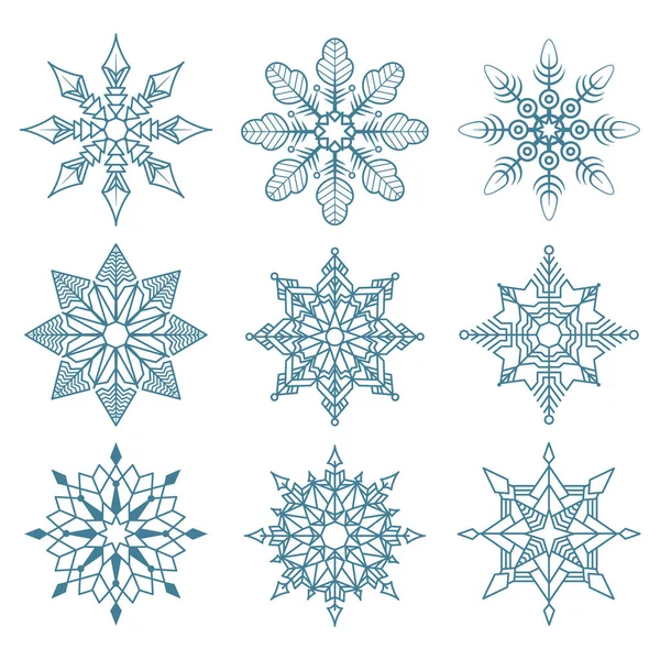 Conjunto de copos de nieve de diferentes formas geométricas — Archivo Imágenes Vectoriales