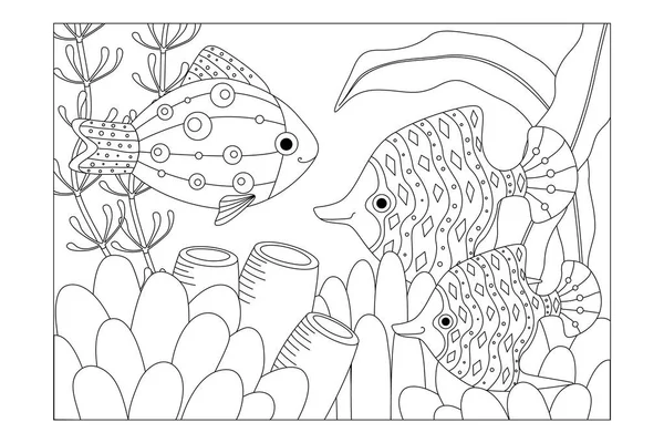 Peces decorativos de acuario. Colorear imagen de los niños. Vector — Vector de stock