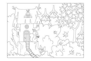 Ormandaki bir kütükte sincap evi. Vektör