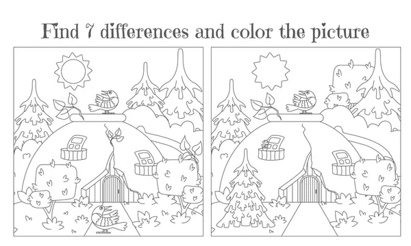 Trova sette differenze e dipingi un quadro. Casa fatta di una vecchia tazza rotta nel bosco. Vettore — Vettoriale Stock