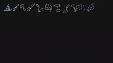 El drawning tebeşir ilerleme bir siyah arka plan üzerine bina animasyonlu belirtileri.