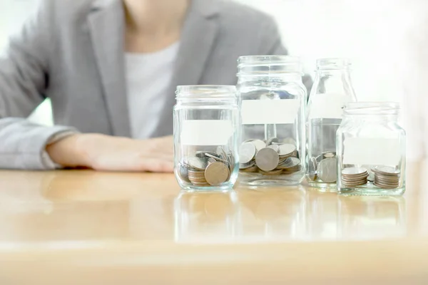 Businesswoman Hid Jar Full Coins — Stock Photo, Image