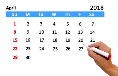 Takvim tarihte vurgulayarak el