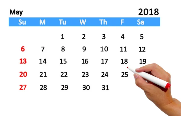 Mano Destacando Fecha Calendario —  Fotos de Stock