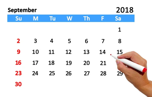 Ręka Podkreślając Daty Kalendarzu — Zdjęcie stockowe