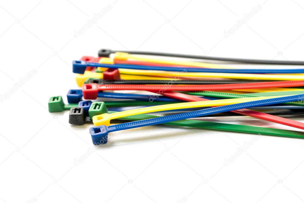 Cable ties isolated on white background.Colorful cable tie isolated 