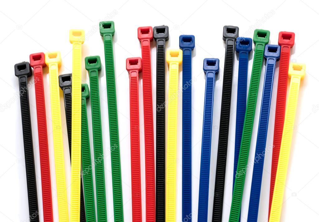 Cable ties isolated on white background.Colorful cable tie isolated 