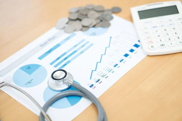 Money coins with stethoscope checking — Stock Photo, Image