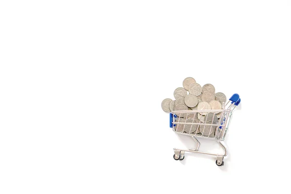 白色背景隔离的购物概念硬币 — 图库照片