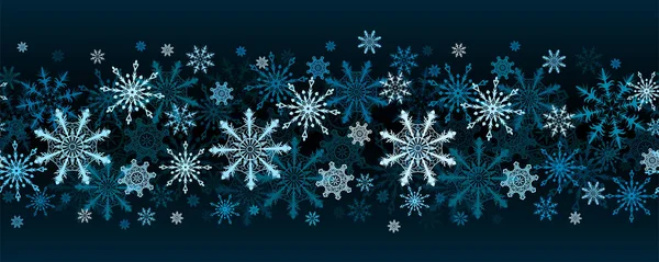 Winter line seamless vector background - snowflakes on dark blue — Stock Vector