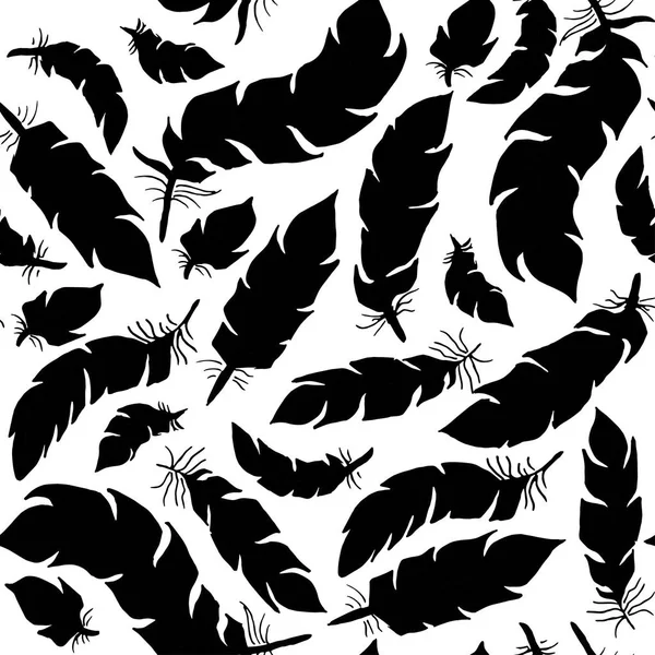 平式黑鸟羽毛在白色背景无缝的向量。装饰轮廓元素 — 图库矢量图片
