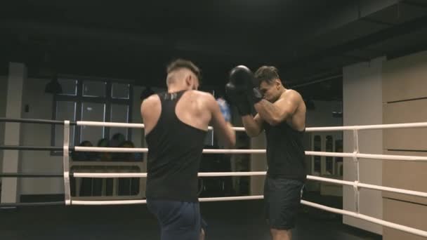 Dois boxers terminam o treinamento — Vídeo de Stock