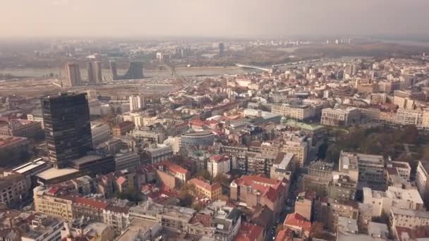 Letecký pohled na Bělehrad — Stock video