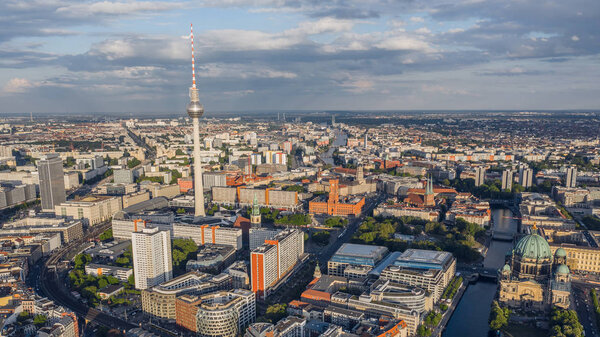 Cityscape of Berlin before sunset. Aerial view