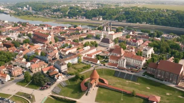 Vista aerea del centro di Kaunas — Video Stock
