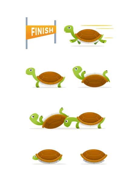 Een Set Van Turtle Cartoon Met Verschillende Pose Vectorillustratie — Stockvector