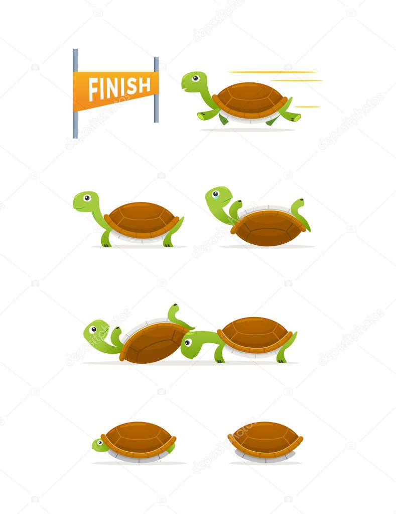 A set of Turtle cartoon with different pose. Vector Illustration