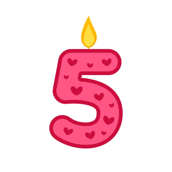 Numéro cinq de bougie d'anniversaire rose — Image vectorielle