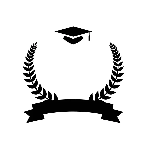 Silueta negra de graduación sombrero y laurel — Vector de stock