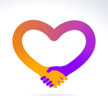 Soyut kalp işareti ile el sıkışma şeklinde