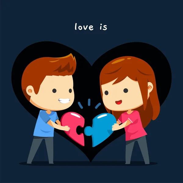 Couple Correspond Leur Puzzle Cardiaque — Image vectorielle