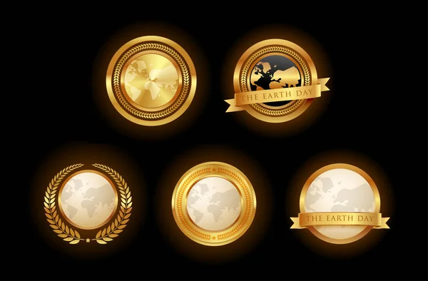 Set Aus Goldener Erde Emblem Isolierter Vektor — Stockvektor