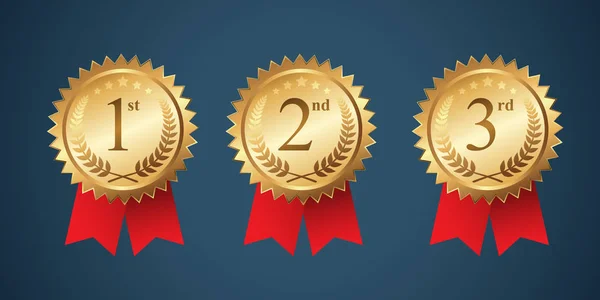 kırmızı kurdele ile kazanan madalya rozet kümesi