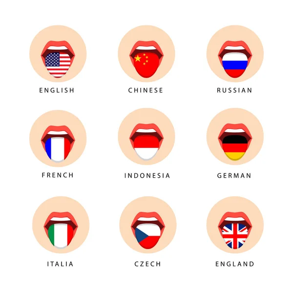 Nove lingue di linguaggio. Illustrazione vettoriale — Vettoriale Stock