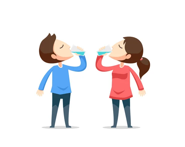 Chłopiec i dziewczynka piją wodę. Ilustracja wektorowa — Wektor stockowy