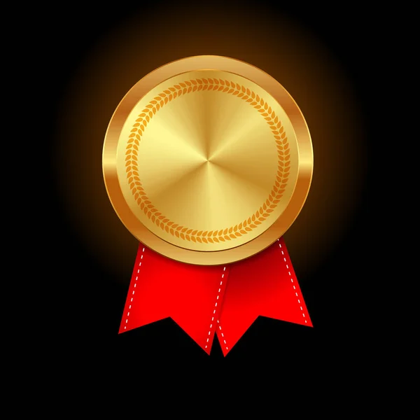 Złoty krąg emblemat z dwoma czerwonymi wstążkami. Ilustracja wektorowa na białym tle — Wektor stockowy