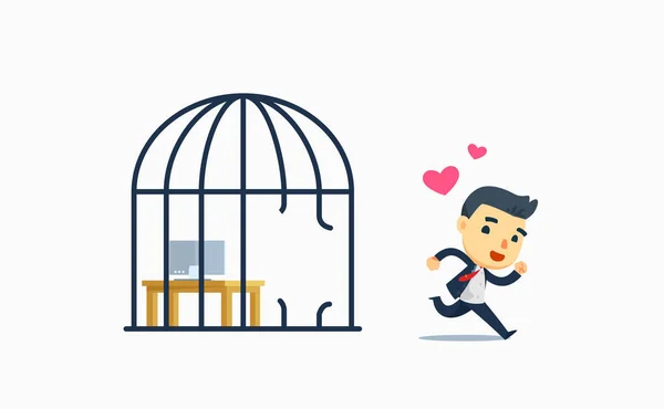 Un homme d'affaires libéré de la cage à oiseaux. illustration vectorielle — Image vectorielle