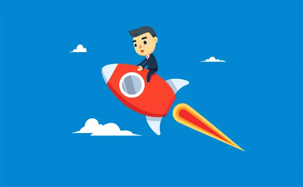 A businessman is riding a rocket. vector illustration — Stock Vector