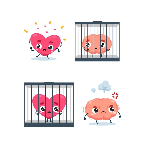 Coração Cérebro Prisão Vetor Isolado Ilustração — Vetor de Stock