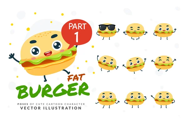 Conjunto Vectorial Imágenes Dibujos Animados Burger Parte — Vector de stock