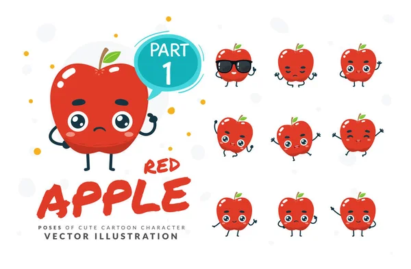 Conjunto Vectorial Imágenes Dibujos Animados Manzana Roja Parte — Vector de stock