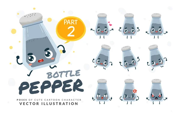 Wektorowy Zestaw Kreskówkowych Obrazów Pepper Bottle Część — Wektor stockowy