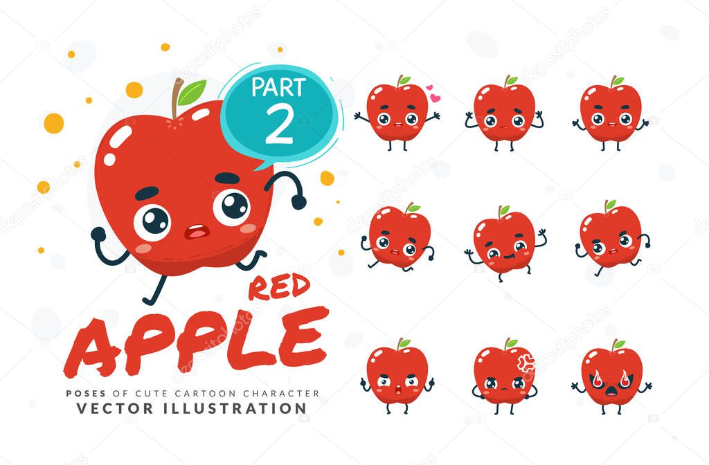 Vector set of cartoon images of Red Apple. Part 2