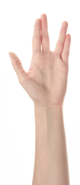 Hand of young girl on white background — Stock Photo, Image